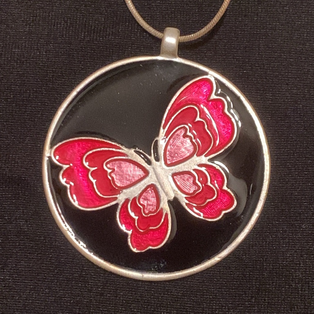 Lavishly Enamel Butterfly Necklace 16” + 2.5” extender NWT